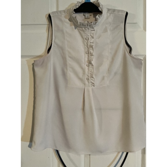 J.Crew Tops - J.Crew Womens White Ruffle Neck Sleeveless Blouse Pleated Bib Top Size 10